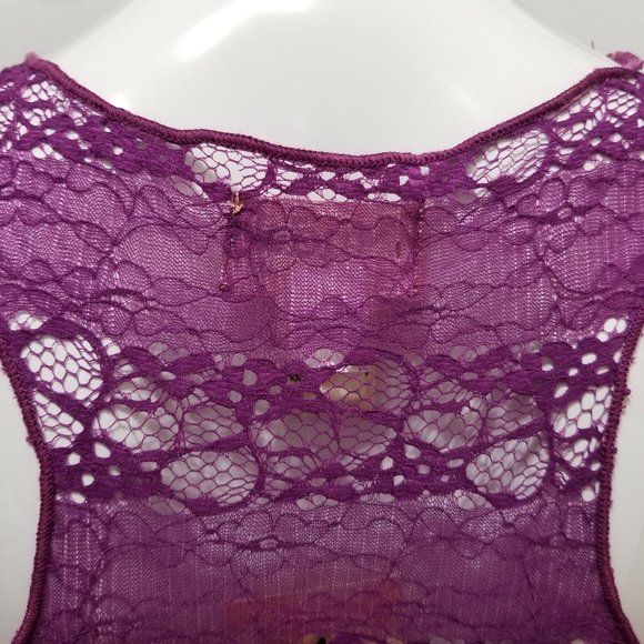 Mudd top Medium NWT unlined floral lace sleeveless tank metallic accent sheer - Picture 8 of 11